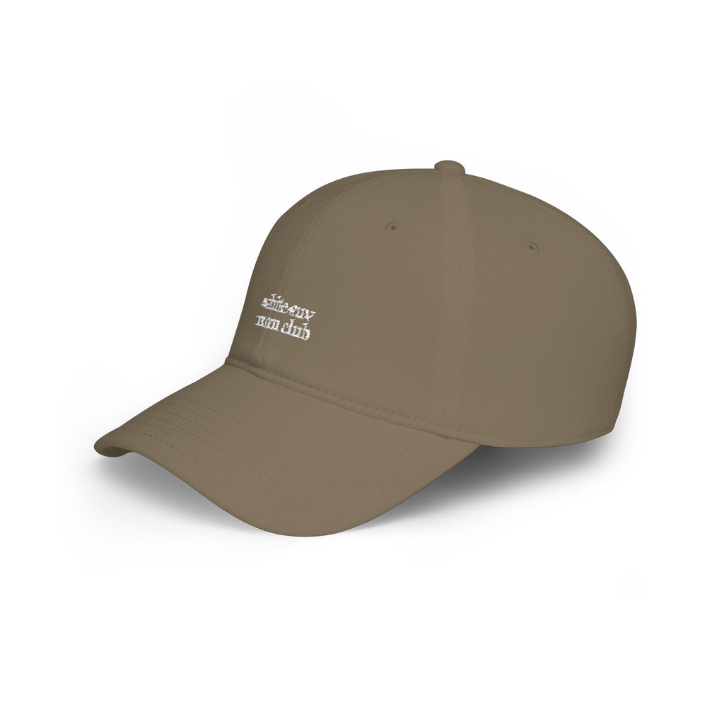 white emy mom club Low Profile Cap | embroidered script logo, red baseball hat