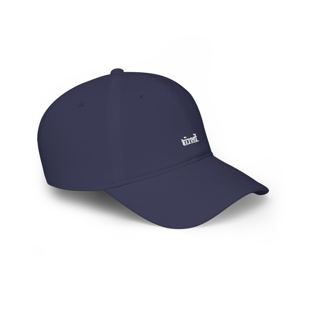 Minimal Tiny Logo baseball cap | red low profile hat, embroidered micro text