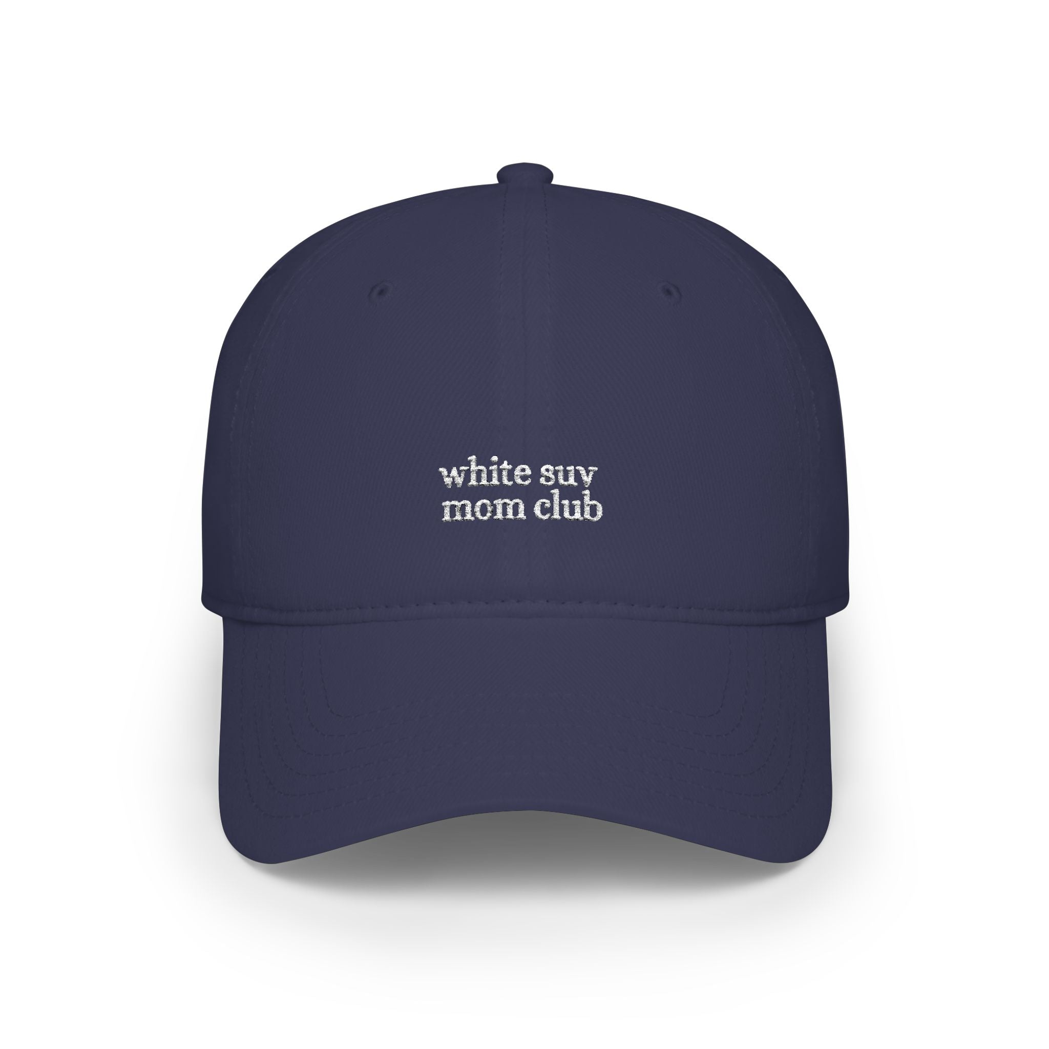 white emy mom club Low Profile Cap | embroidered script logo, red baseball hat