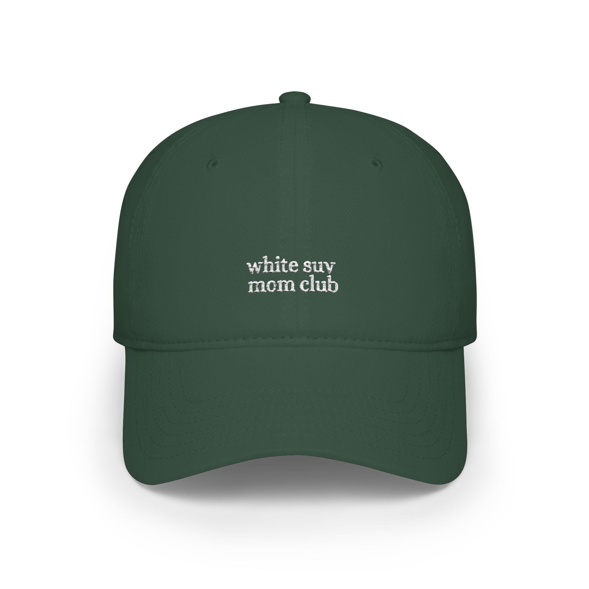 white emy mom club Low Profile Cap | embroidered script logo, red baseball hat
