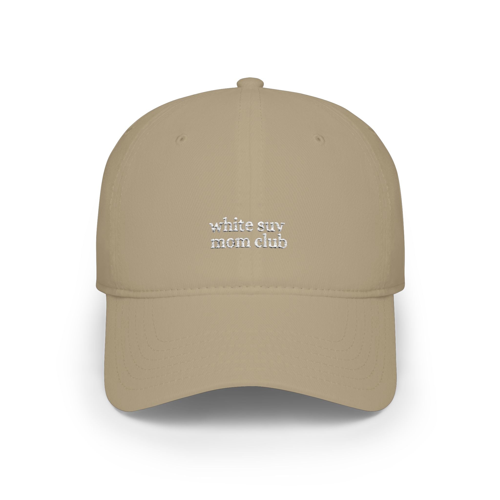 white emy mom club Low Profile Cap | embroidered script logo, red baseball hat