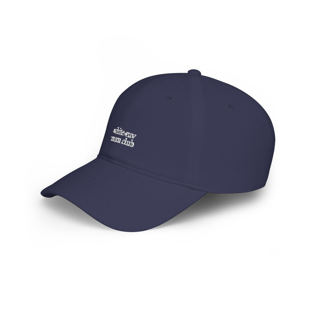 white emy mom club Low Profile Cap | embroidered script logo, red baseball hat