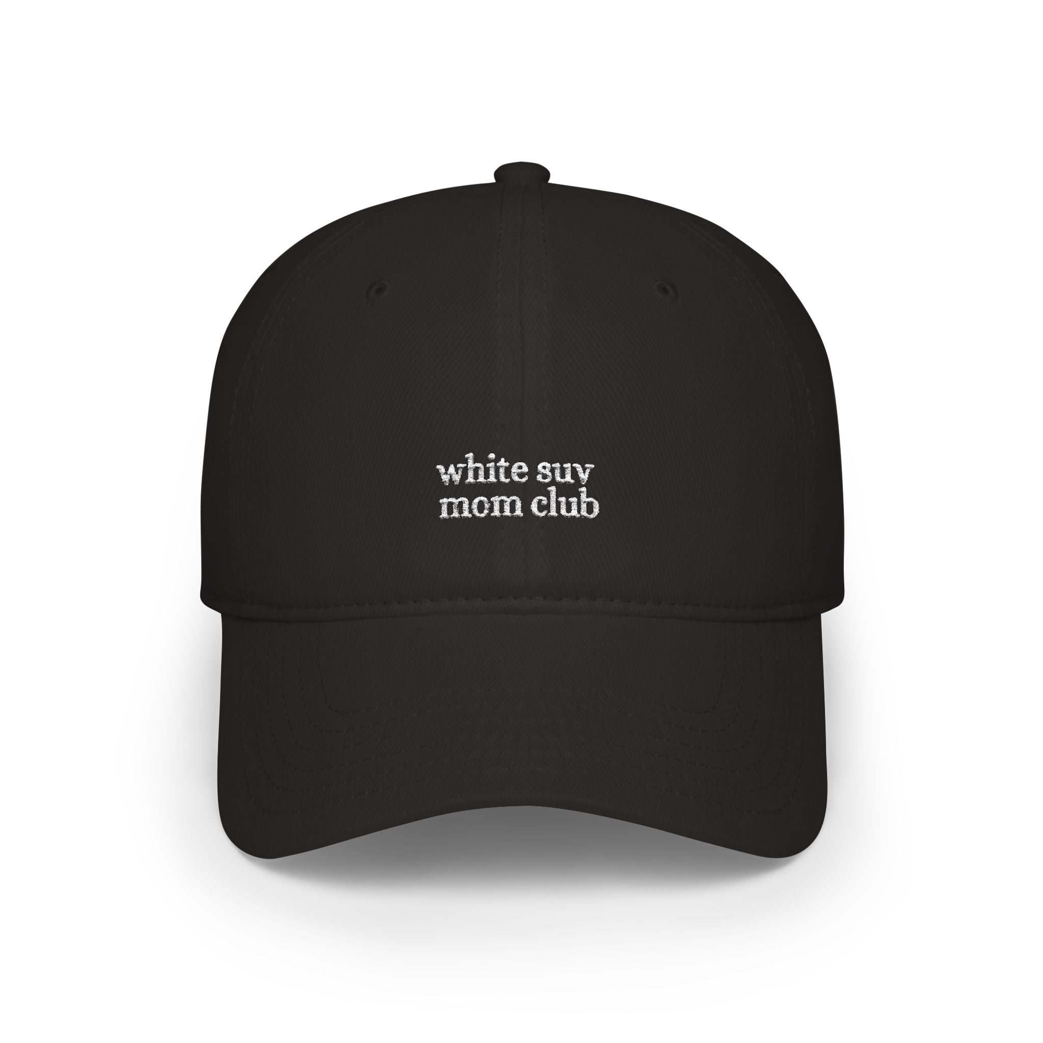 white emy mom club Low Profile Cap | embroidered script logo, red baseball hat