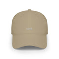Minimal Tiny Logo baseball cap | red low profile hat, embroidered micro text